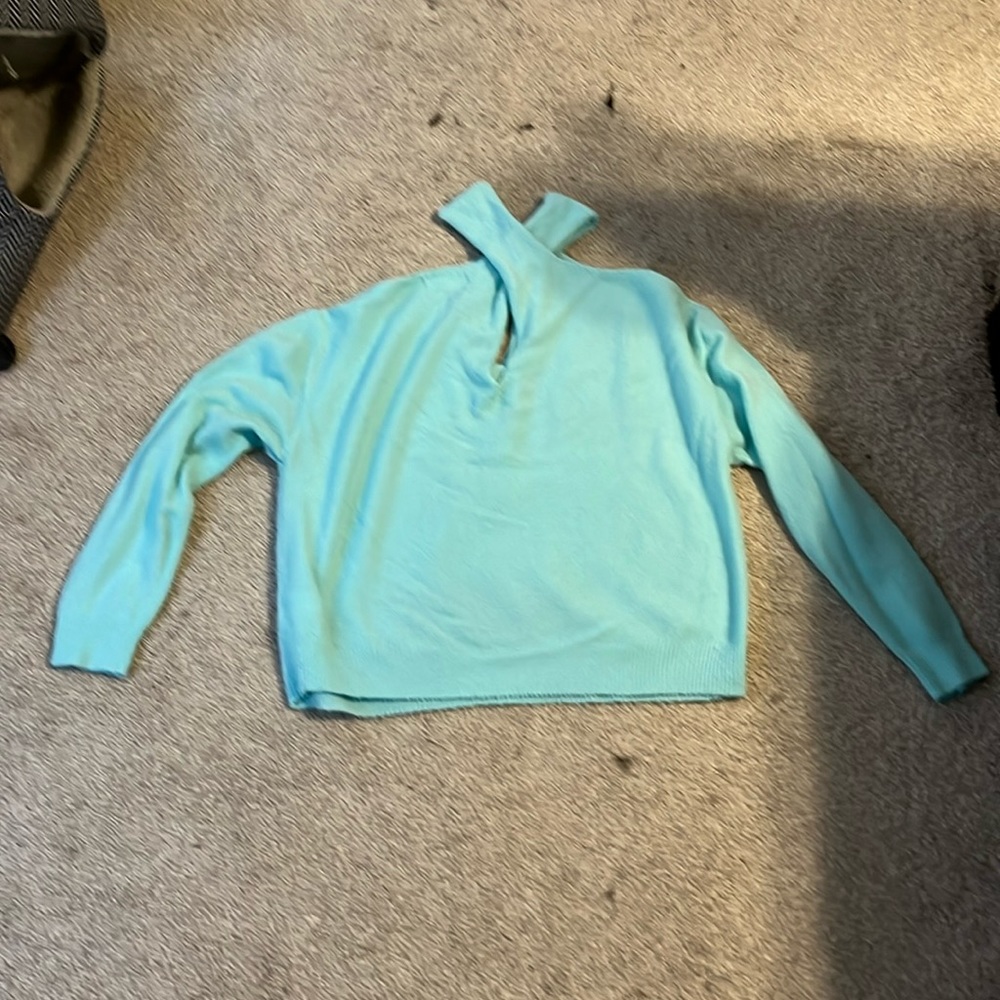 Sky blue keyhole cold shoulder sweater